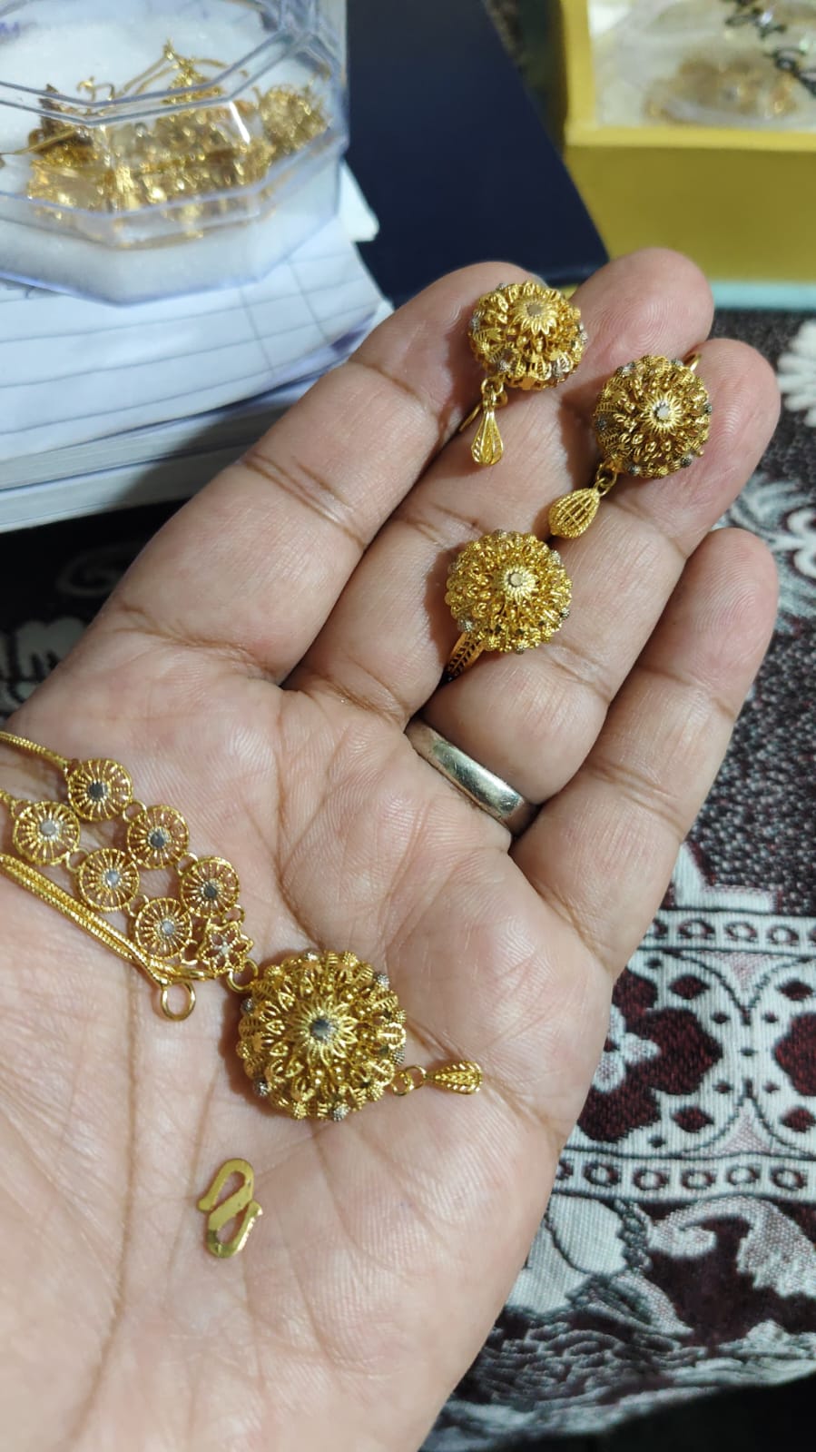 Gold plated mala set with ring